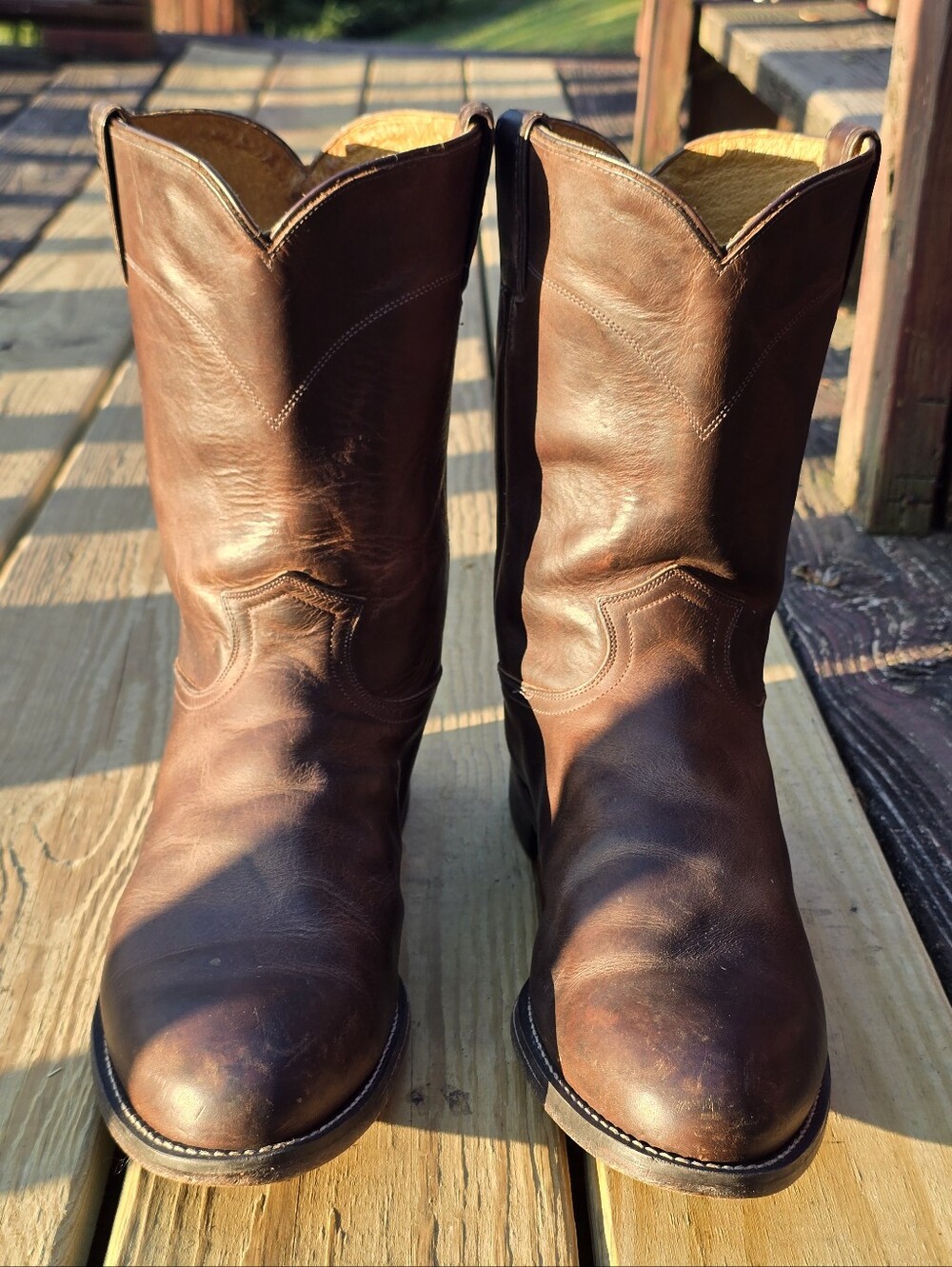 Justin, Mens Western Roper Boots, Brown Leather, Concert, Festival Sz 11 EE - Picture 2 of 12